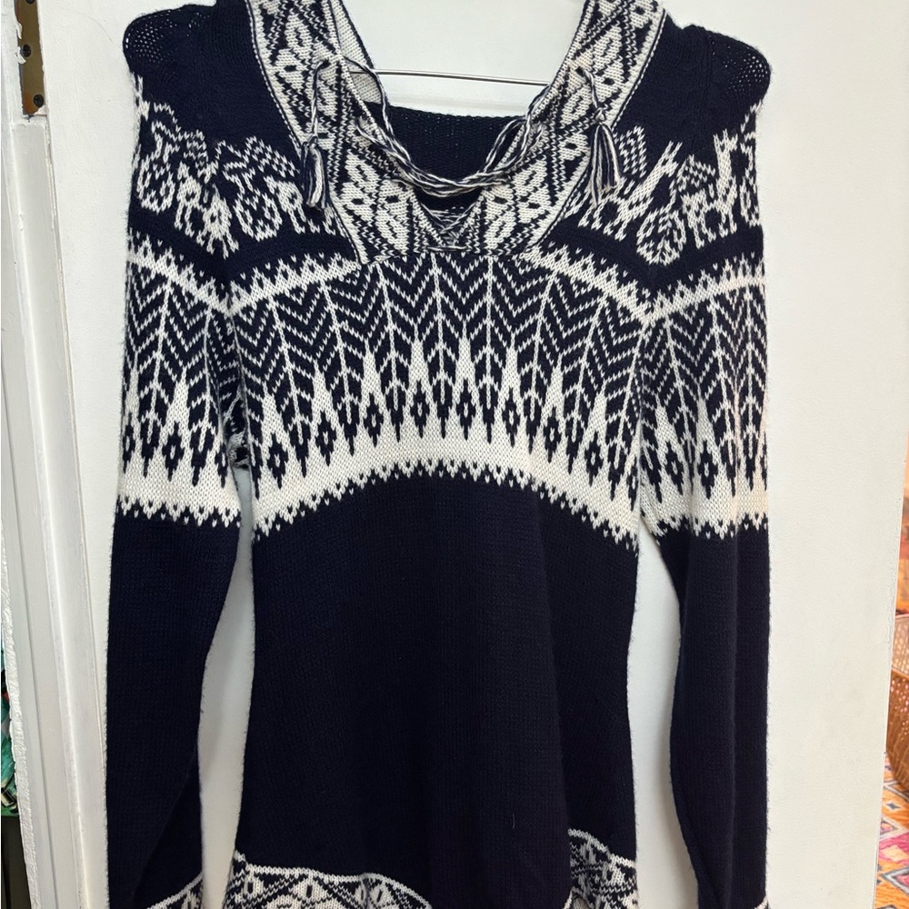 Navy and white authentic Ecuadorian llama sweater